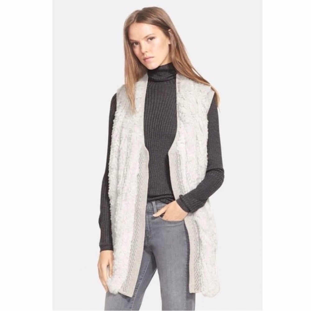 Vince rabbit fur wool knit gray sweater vest M/L